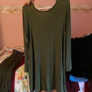 olive green long sleeve shift dress